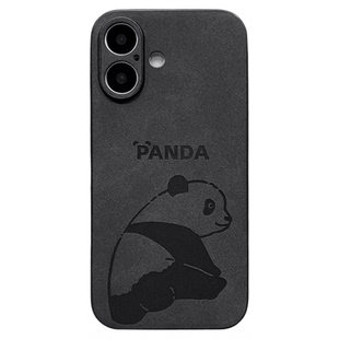 新款苹果16手机壳熊猫皮质iphone15promax硅胶14防摔13简约15pro高级感12男女11情侣14plus黑15适用16promax