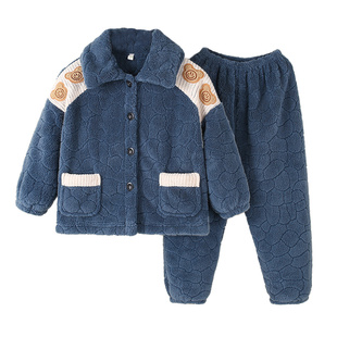 睡衣男童青少年珊瑚绒加绒加厚初中高中生秋冬季男大童家居服套装