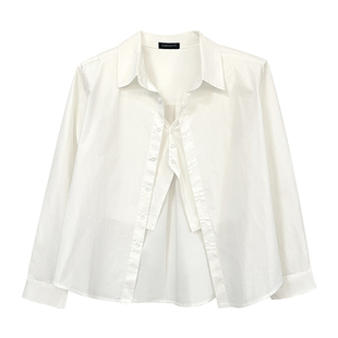 purposeful 禁欲系高级感 假两件白色宽松长袖垫肩衬衫
