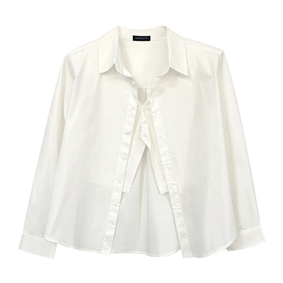 purposeful 禁欲系高级感 假两件白色宽松长袖垫肩衬衫