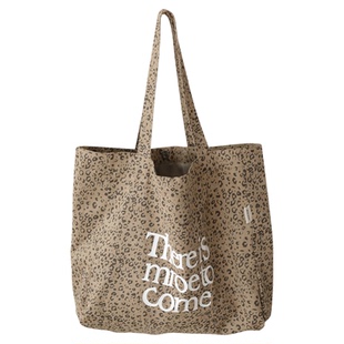 韩版咖啡色豹纹帆布包休闲慵懒风大容量单肩包时尚通勤字母托特包