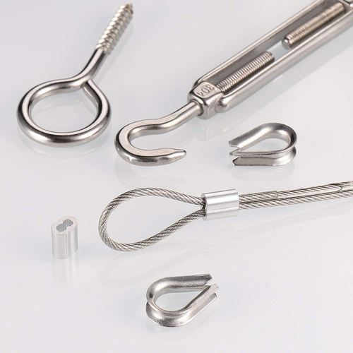不锈钢包塑钢丝绳pvc电缆吊环配件钩套件护栏花篮环头卡鸡心弹簧
