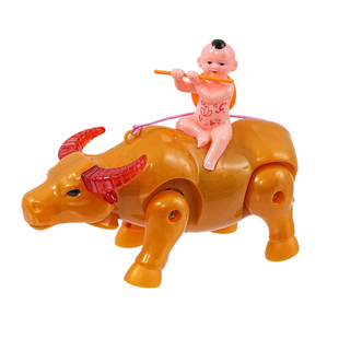 电动牵绳牧童坐牛音乐发光投影儿童玩具带绳小牛会叫跑动走路水牛