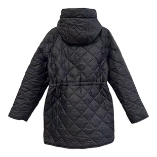 秋冬新款男女童英伦时尚格子绗棉中长款连帽保暖棉衣外套潮中大童