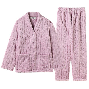 美标舒棉绒睡衣女秋冬加厚加绒套装甜美小香风珊瑚绒家居服