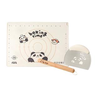 川岛屋熊猫硅胶揉面垫加厚食品级揉面板擀面杖家用三件套烘焙工具