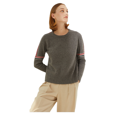 长袖羊绒衫提花圆领加厚