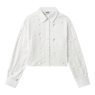 IT MSGM女装合身长袖衬衫新款时髦气质镂空刺绣翻领上衣E16277AO