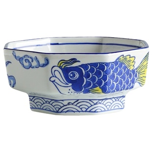 西田木雨创意国潮陶瓷八角碗中式复古手绘青花锦鲤家用菜碗甜品碗