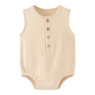 初生婴儿连体衣夏季透气棉薄款无袖新生儿衣服爬服宝宝背心哈衣