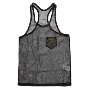 D.M男背心涤纶性感网纱网眼轻薄透气情趣吊带背心无袖金丝亮夏季