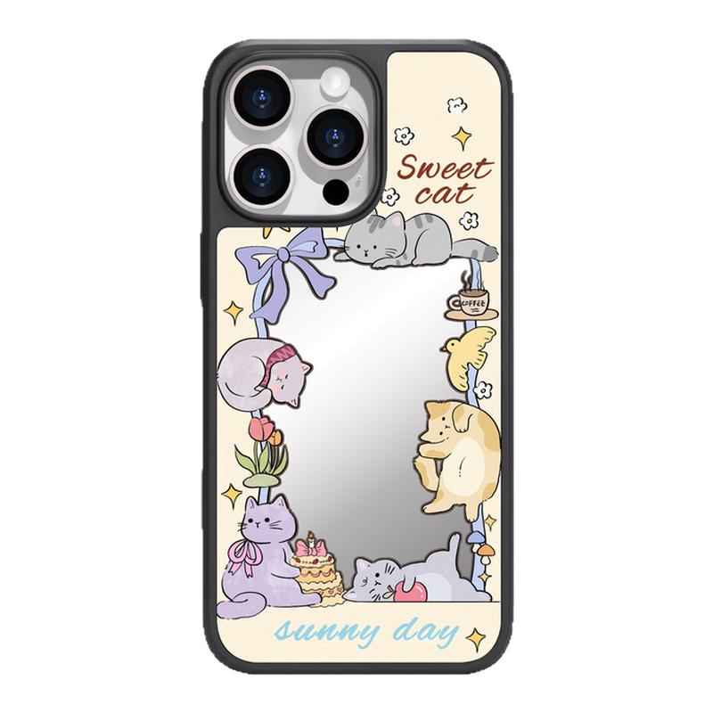 benefit超可爱小猫相框镜子17适用于iphone16promax苹果15PRO镜面磁吸手机壳13新款14小米15PRO防摔三星S25