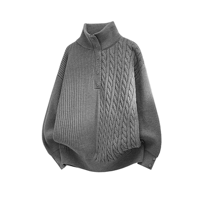 扭麻花高领针织衫毛线衣男加肥加大码潮流胖子宽松老钱风春季情侣