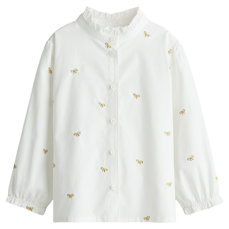 HM童装儿童女童衬衫夏季长袖礼服演出服棉府绸衬衣上衣1307498