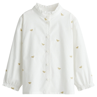 HM童装儿童女童衬衫春季长袖礼服演出服棉府绸衬衣上衣1307498