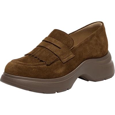 Bata乐福鞋女2025秋商场新款英伦牛剖皮通勤厚底一脚蹬AZR07CA5