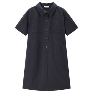 佐丹奴裙子女夏季新款纯棉衬衫裙多口袋薄款H型连衣裙女13464224