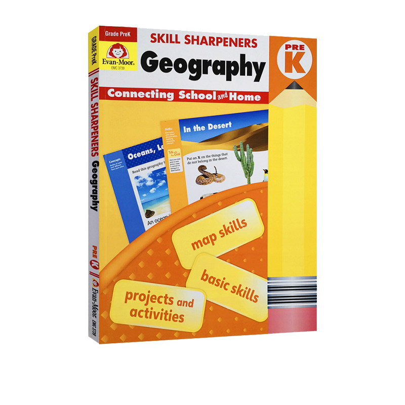 英文原版 Skill Sharpeners, Geography, Grade PreK技能铅笔刀系列 地理练习册 幼儿园小中班 美国幼儿儿童地理知识学习教辅书