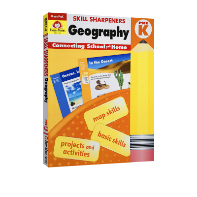 英文原版 Skill Sharpeners, Geography, Grade PreK技能铅笔刀系列 地理练习册 幼儿园小中班 美国幼儿儿童地理知识学习教辅书