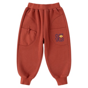 嘟嘟家儿童裤子男童唐装冬季新中式女童衣服红色宝宝国风童装保暖