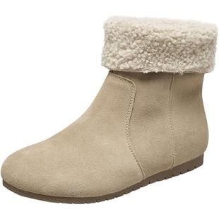 意尔康女鞋冬季毛毛鞋加绒保暖棉鞋平底短筒雪地靴户外休闲短靴