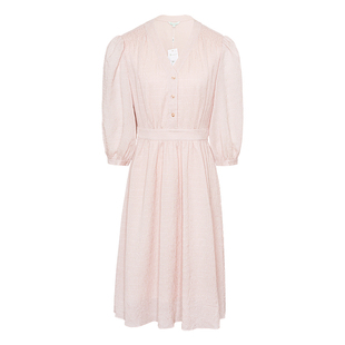 【博主同款】JESSIE小香风气质连衣裙女装七分袖V领收腰雪纺裙子