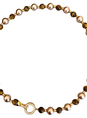 摩卡金棕~虎眼石珍珠项链女款