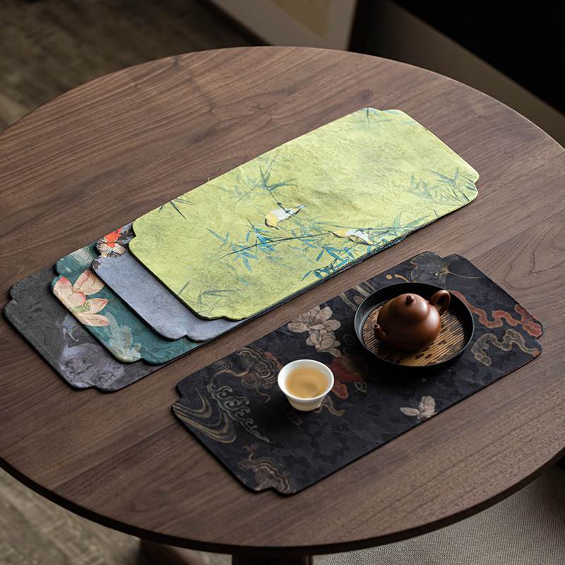国潮棱织双面茶席茶旗防水高档中式禅意泡垫单人复古桌布垫干泡茶