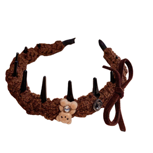 韩国东大门毛线发箍女高颅顶带齿防滑发卡小熊蝴蝶结甜美发捆头箍