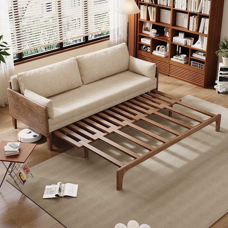 2025新款白蜡木全实木可折叠沙发床两用客厅卧室书房可拆洗伸缩床