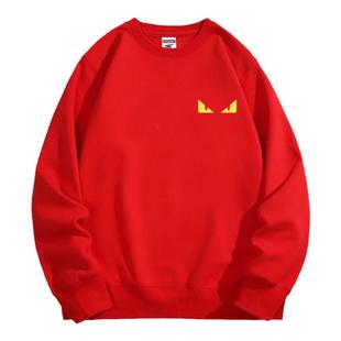 香港潮牌陈伟霆圆领卫衣男秋冬季新款纯棉加绒宽松酒红色情侣上衣