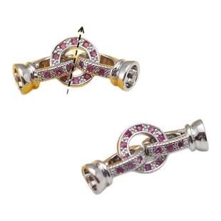 18k保色镶嵌锆石白K项链手链双扣头链接扣圆形diy饰品配件珍珠扣