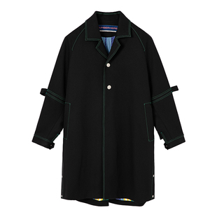 NUMBER HERE秋冬季长款绑带黑绿撞色风衣外套大衣男女款NH14D073