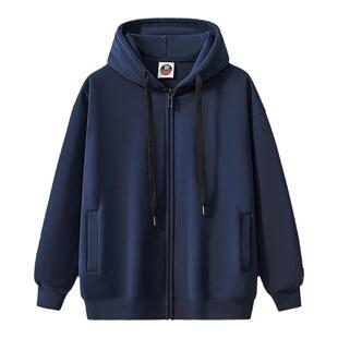 520g重磅硬挺美式连帽针织开衫卫衣男秋冬款加绒加厚外贸男装外套