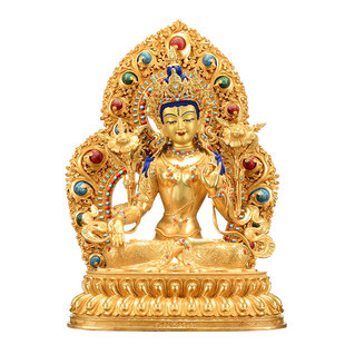 欧斯特全鎏金《白度母》精工铜雕家用《白多罗观音》铜佛像摆件