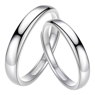 S999足银素圈光面戒指女极简设计网红对戒可调节开口小众设计刻字