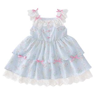 女童连衣裙夏装2026新款儿童无袖碎花连衣裙小女孩度假风棉布裙子