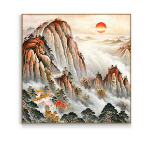 泰山日出图挂画五岳独尊有山无水画靠山招财玄关领导办公室装饰画