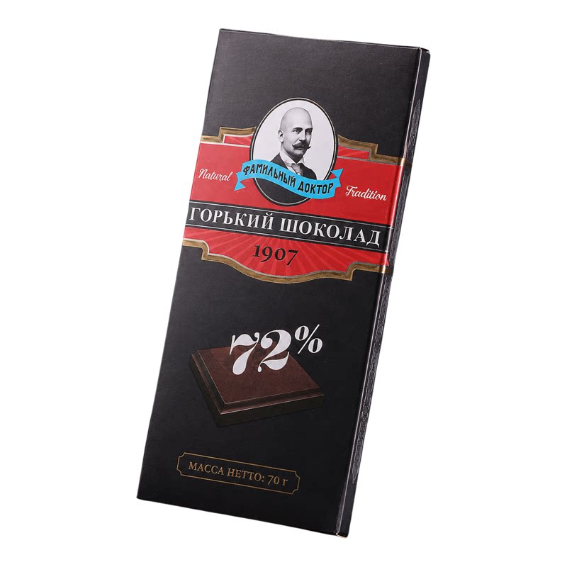 俄罗斯进口黑巧克力纯可可脂72%-苦巧老教授休闲零食礼物70g