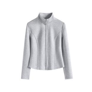 班尼路空气层修身外套女春夏新款小个子短款收腰显瘦立领上衣女N