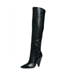 秋冬大筒围胖mm高筒靴40-43大码女靴加肥粗腿靴高跟小码牛皮靴子