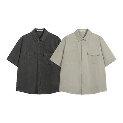 ONEARTS黑色短袖衬衫男款翻领