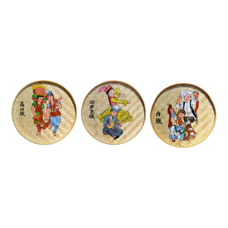 手绘簸箕画少数民族人物装饰画