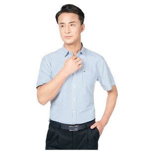 嘉意冰丝凉感短袖男士休闲衬衣夏季宽松透气格子衬衫男款A50021