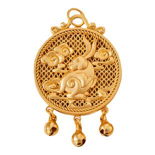 古法沙金掐丝铃铛吊坠生肖兔本命年福字如意锁吊饰毛衣链项链车挂