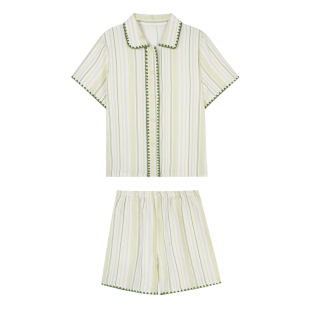 JoyceBra  小清新条纹短袖纯棉睡衣女2026新款夏季舒适家居服套装