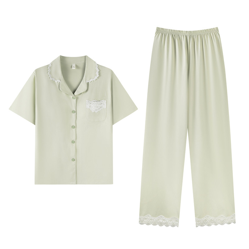 2026自带胸垫睡衣女士夏季纯棉短袖长裤甜美夏天可外出家居服套装