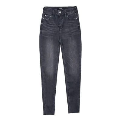 黑灰色靴裤高腰紧身小脚牛仔裤女九分春秋季修身显瘦弹力铅笔裤子