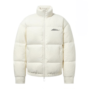 ALLIN 白色鸭绒羽绒服男款字母刺绣防寒保暖短款立领冬季休闲外套