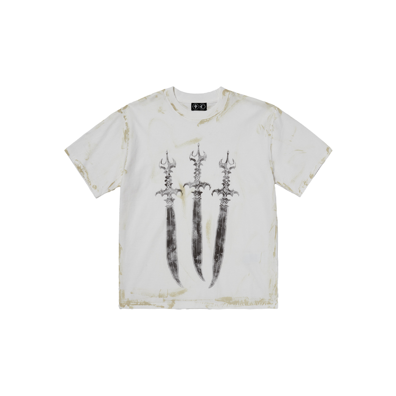 THUG CLUB 韩国先锋品牌 24FW 亚文化匕首图案印花做旧短袖T恤